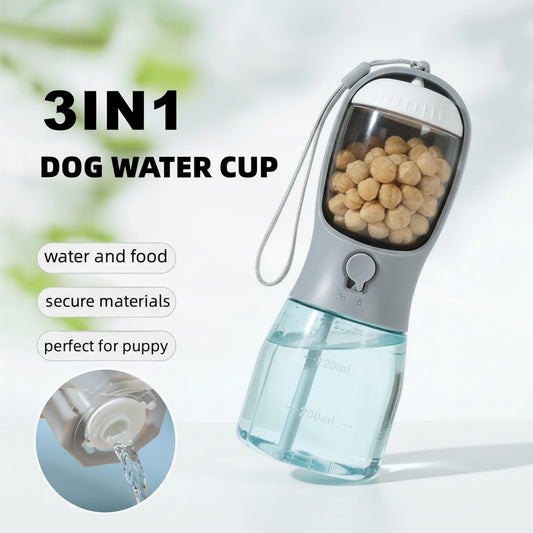 4PAWZ 3-in-1 Travel Pet Bottle - Water, Food & Waste Bags in One