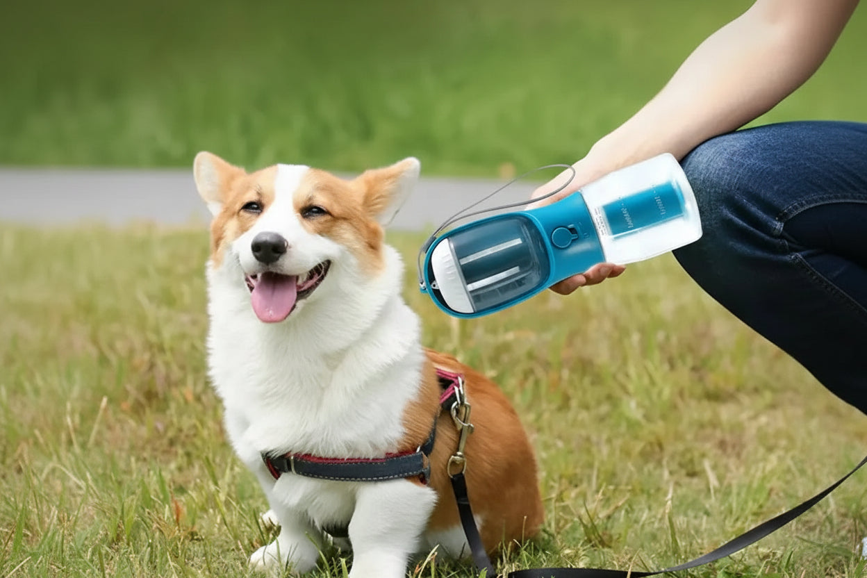 4PAWZ 3-in-1 Travel Pet Bottle - Water, Food & Waste Bags in One