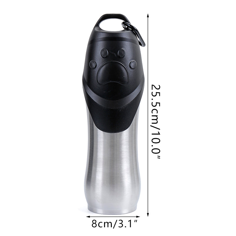 4PAWZ Pet Travel Water Bottle - 750ml Stainless Steel with Drinking Bowl