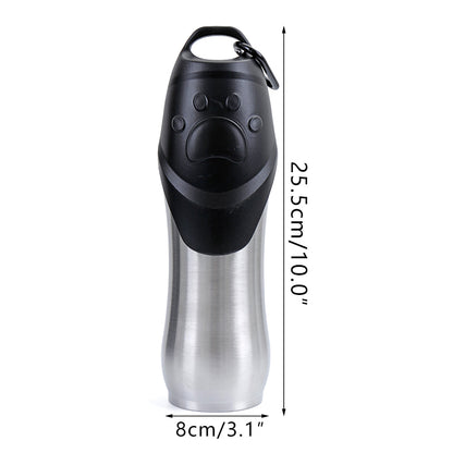 4PAWZ Pet Travel Water Bottle - 750ml Stainless Steel with Drinking Bowl