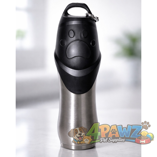 4PAWZ Pet Travel Water Bottle - 750ml Stainless Steel with Drinking Bowl