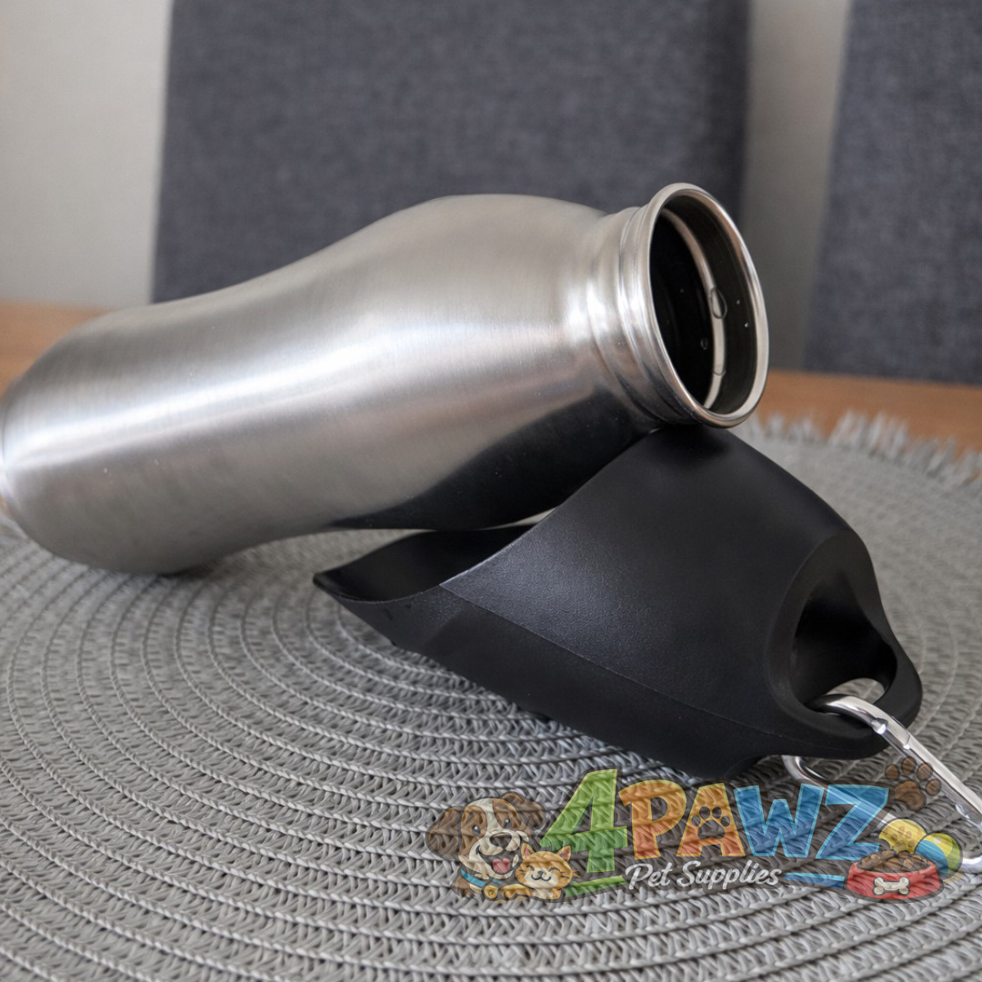 4PAWZ Pet Travel Water Bottle - 750ml Stainless Steel with Drinking Bowl